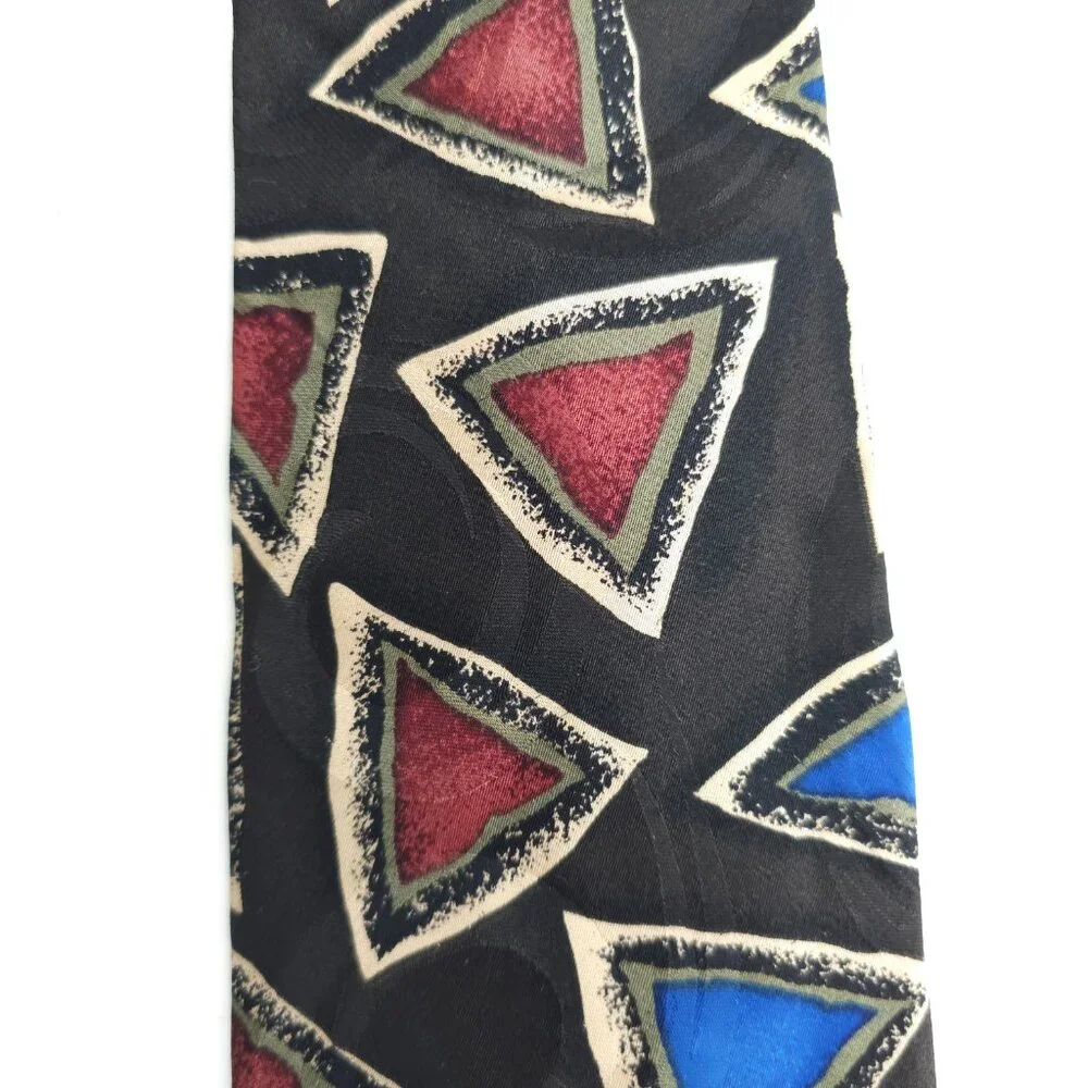 Brook & Lipton Men Necktie Geometric Black Blue Beige Red Green 57x4 - NWOT